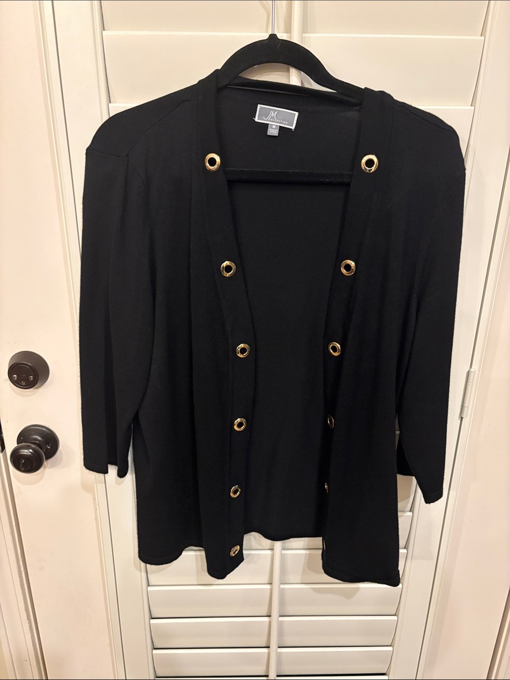 JM Collection Black Open-Front Cardigan with Gold Grommets